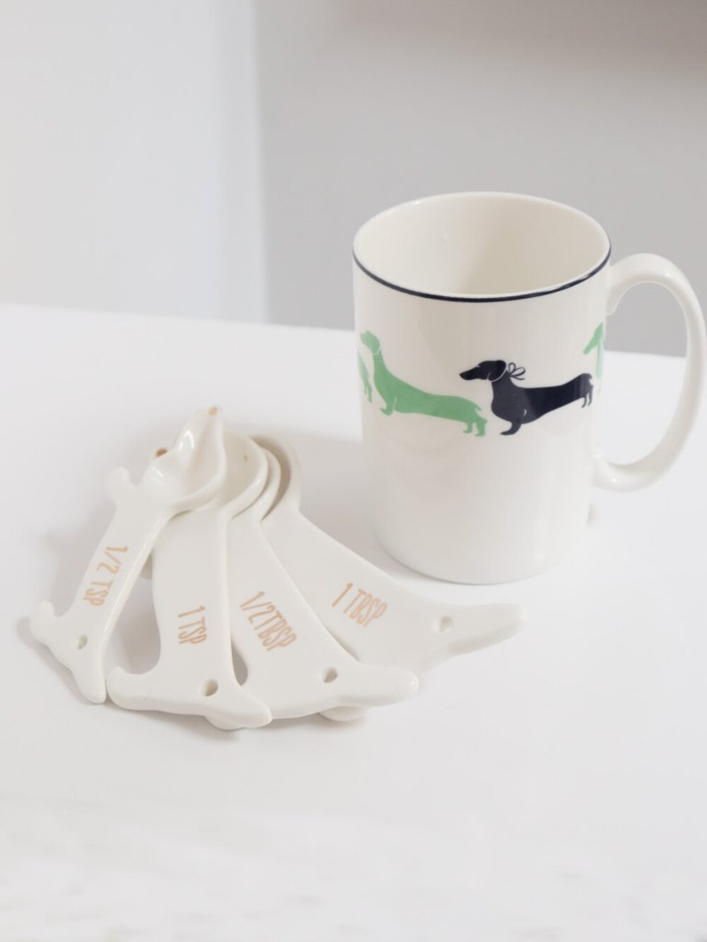 Kate Spade Lenox Blue Green Porcelain Dachshund Dog Coffee Mug +Measuring Spoons